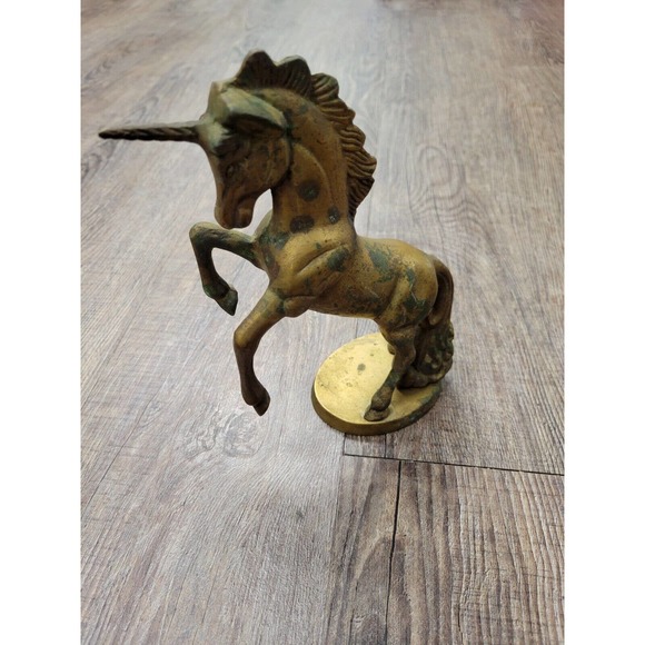 Unbranded Other - Brass Rearing Unicorn Statue Sculpture Decor MCM Vintage Kitsch Moody Library